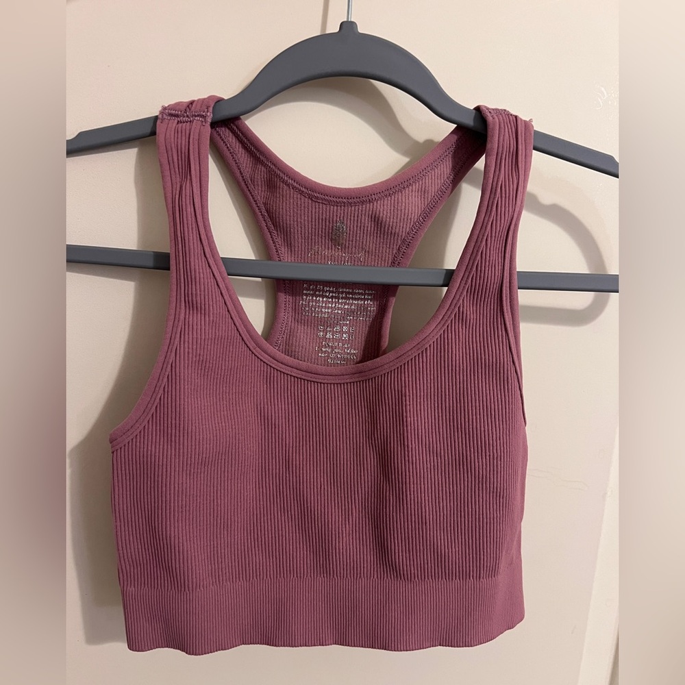 Free‎ People Movement Crop Tank Top Size XS Mauve Ribbed Athletic Athleisure